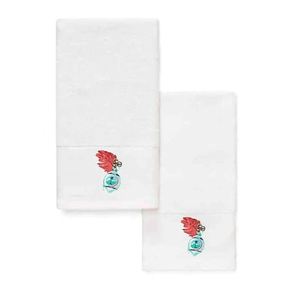 Tommy Bahama Christmas Hand Towels Happy Huladays Set of 2 Palm Tree Embroidered